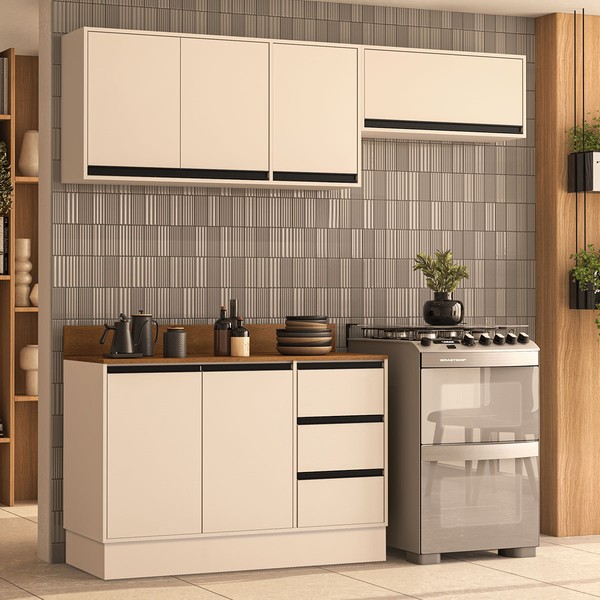 Cozinha Completa Koya 6 Portas 3 Gavetas Branco/Creme - Politorno