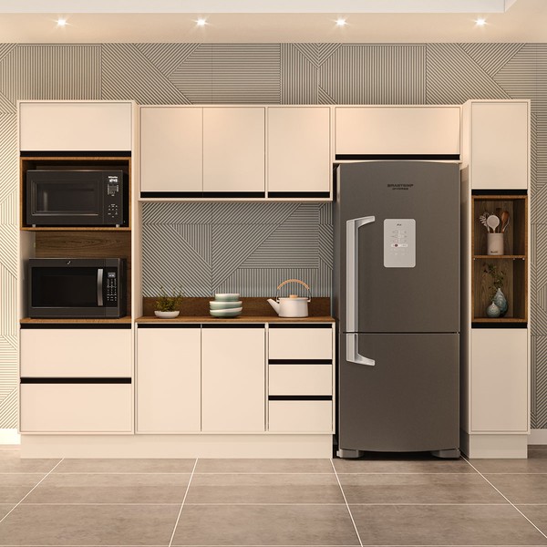 Cozinha Completa Koya 10 Portas 4 Gavetas Branco/Creme - Politorno