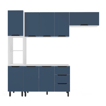 Cozinha Completa Meena 8 Portas 3 Gavetas 40250054 Branco/Azul - Politorno