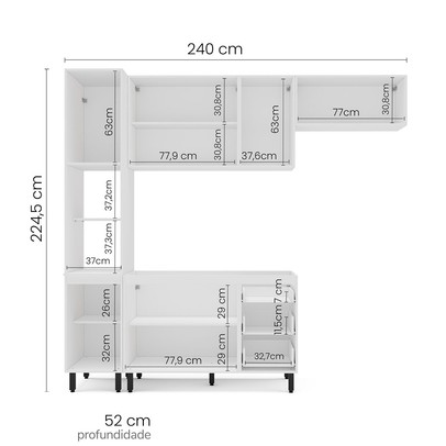 Cozinha Completa Meena 8 Portas 3 Gavetas 40250054 Branco/Azul - Politorno