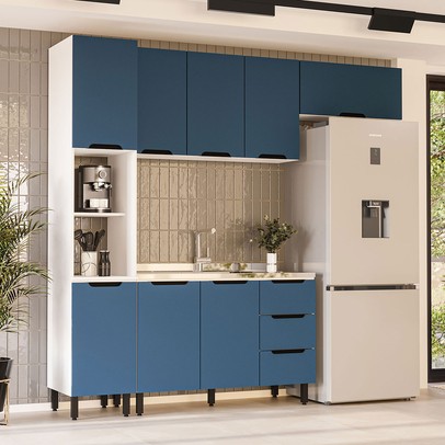 Cozinha Completa Meena 8 Portas 3 Gavetas 40250054 Branco/Azul - Politorno