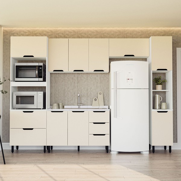 Cozinha Completa Meena 10 Portas 4 Gavetas 40250056 Branco/Creme - Politorno