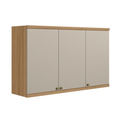 Armário Aéreo Cozinha 120 Cm Selene 3 Portas 100% Mdf Jequitibá/Off White Fosco - Linea Brasil
