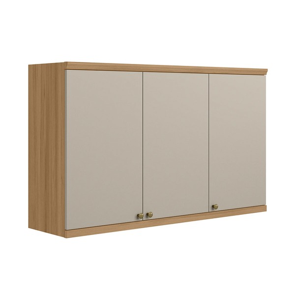 Armário Aéreo Cozinha 120 Cm Selene 3 Portas 100% Mdf Jequitibá/Off White Fosco - Linea Brasil