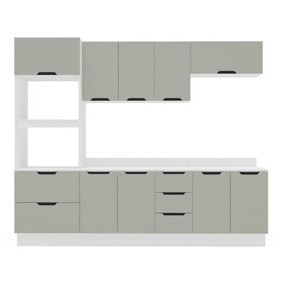 Cozinha Completa Meena 10 Portas 4 Gavetas 40250073 Branco/Verde Oliva - Politorno