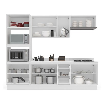 Cozinha Completa Meena 10 Portas 4 Gavetas 40250073 Branco/Verde Oliva - Politorno