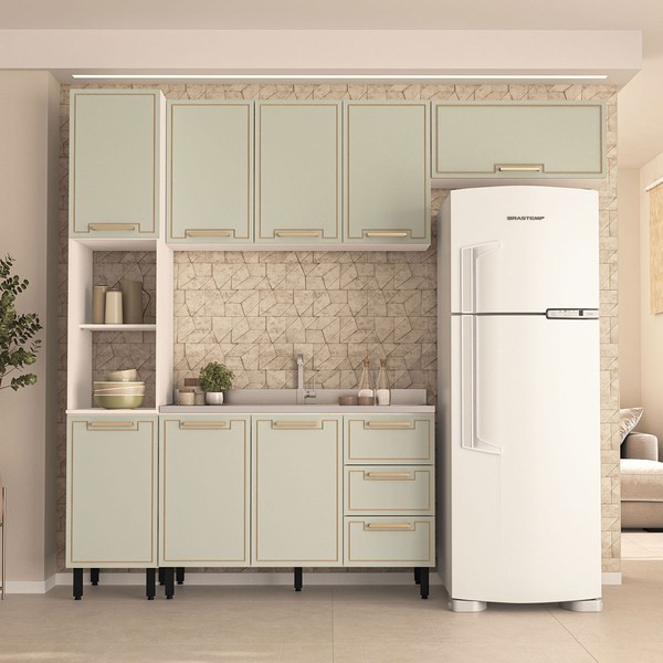Cozinha Completa Amara 8 Portas 3 Gavetas 40250078 Branco/Verde Oliva - Politorno