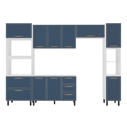 Cozinha Completa Amara 10 Portas 4 Gavetas 40250080 Branco/Azul - Politorno