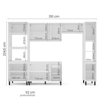 Cozinha Completa Amara 10 Portas 4 Gavetas 40250080 Branco/Azul - Politorno