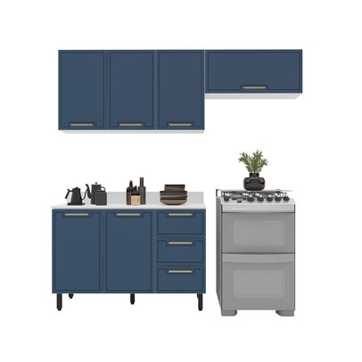 Cozinha Completa Amara 6 Portas 3 Gavetas 40250087 Branco/Azul - Politorno
