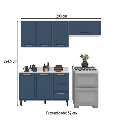Cozinha Completa Amara 6 Portas 3 Gavetas 40250087 Branco/Azul - Politorno