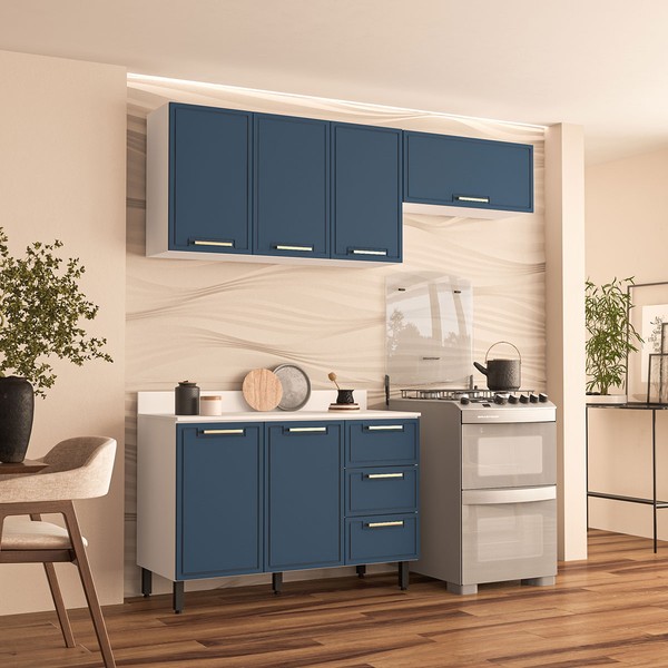 Cozinha Completa Amara 6 Portas 3 Gavetas 40250087 Branco/Azul - Politorno