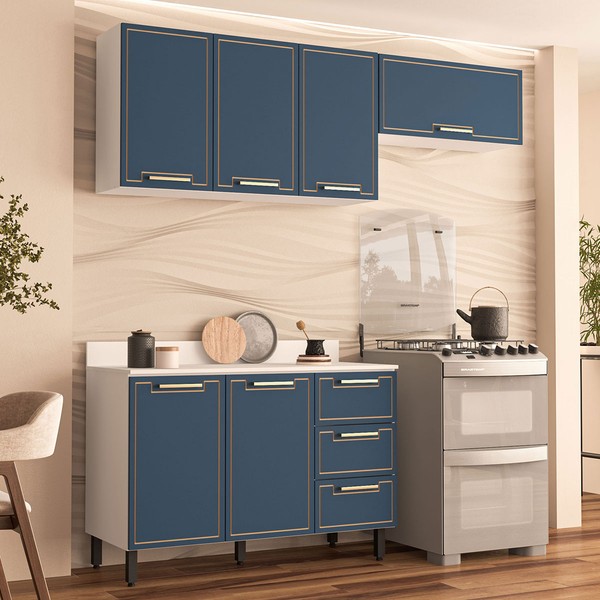 Cozinha Completa Amara 6 Portas 3 Gavetas 40250087 Branco/Azul - Politorno
