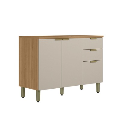 Balcão de Cozinha 120 Cm Selene 2 Portas 3 Gavetas 100% Mdf Jequitibá/Off White Fosco - Linea Brasil