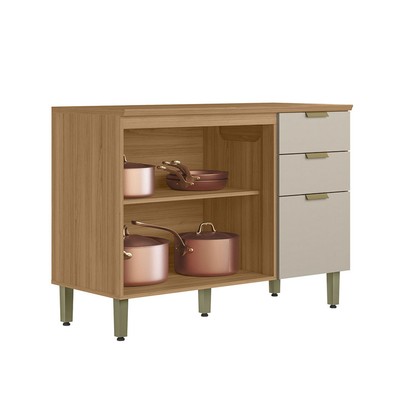 Balcão de Cozinha 120 Cm Selene 2 Portas 3 Gavetas 100% Mdf Jequitibá/Off White Fosco - Linea Brasil