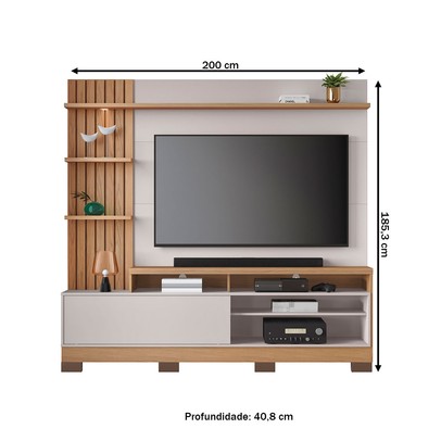 Estante para TV Até 65 Polegadas Maceió 1 Porta com Led Ripado Freijo/Off White - Colibri