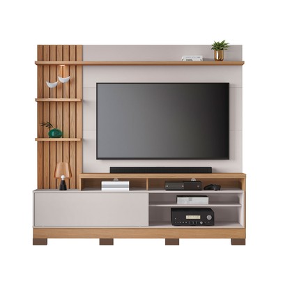 Estante para TV Até 65 Polegadas Maceió 1 Porta com Led Ripado Freijo/Off White - Colibri