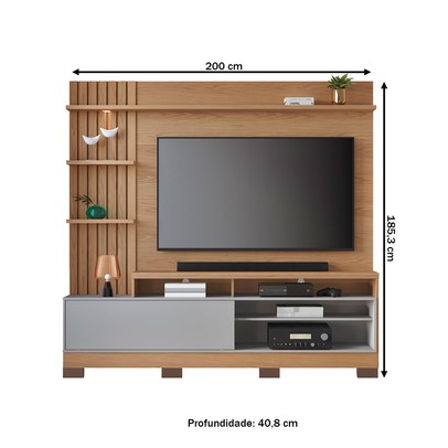 Estante para TV Até 65 Polegadas Maceió 1 Porta com Led Ripado Freijo/Cinza Fosco - Colibri