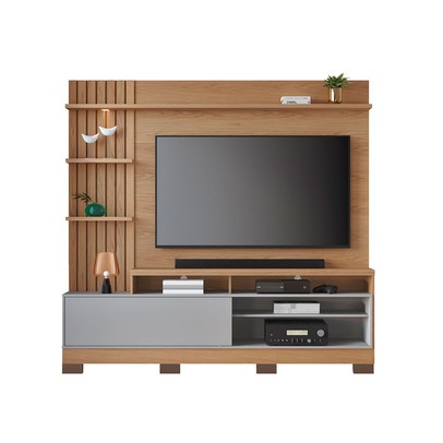 Estante para TV Até 65 Polegadas Maceió 1 Porta com Led Ripado Freijo/Cinza Fosco - Colibri