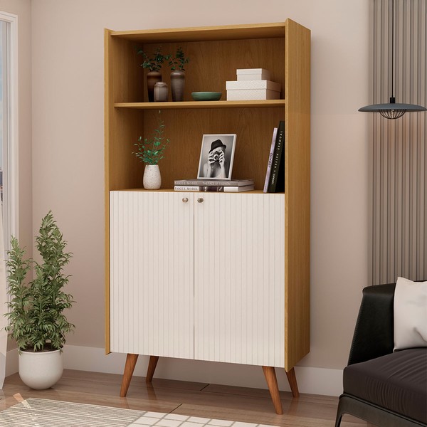 Estante para Livros Vértice 2 Portas 100% Mdf Cinamomo/Off White - Genialflex
