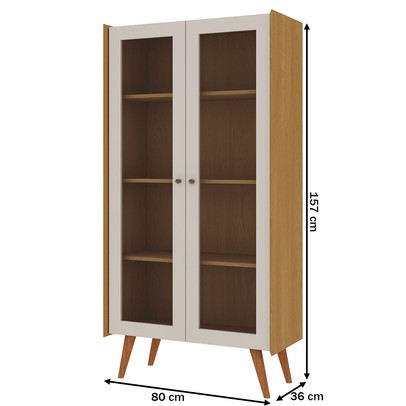 Cristaleira Vértice 2 Portas com Vidro 100% Mdf Cinamomo/Off White - Genialflex