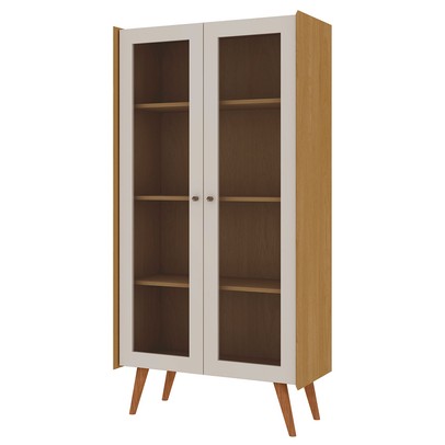 Cristaleira Vértice 2 Portas com Vidro 100% Mdf Cinamomo/Off White - Genialflex