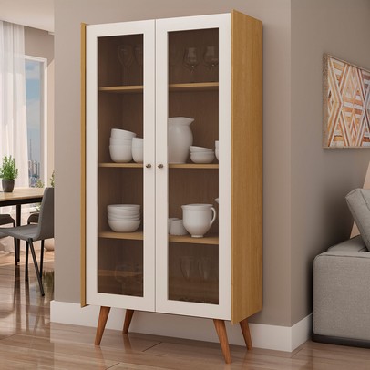 Cristaleira Vértice 2 Portas com Vidro 100% Mdf Cinamomo/Off White - Genialflex