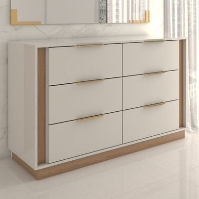 Quarto Completo Casal Aquiles 6 Portas 10 Gavetas Amêndola/Nude Prime - Panorama Móveis