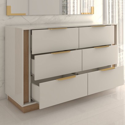 Quarto Completo Casal Aquiles 6 Portas 10 Gavetas Amêndola/Nude Prime - Panorama Móveis