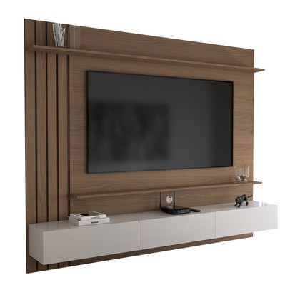 Painel para TV Até 70 Polegadas Christiania 3 Portas Ripado Amêndoa/Off White Matte - Panorama Móveis