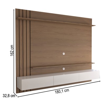 Painel para TV Até 70 Polegadas Christiania 3 Portas Ripado Amêndoa/Off White Matte - Panorama Móveis