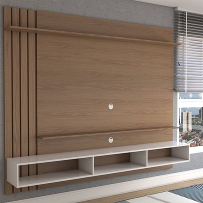 Painel para TV Até 70 Polegadas Christiania 3 Portas Ripado Amêndoa/Off White Matte - Panorama Móveis