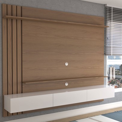 Painel para TV Até 70 Polegadas Christiania 3 Portas Ripado Amêndoa/Off White Matte - Panorama Móveis