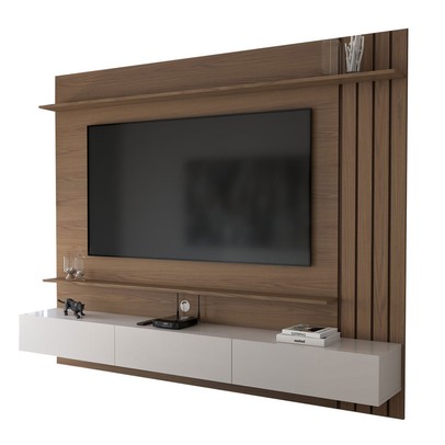 Painel para TV Até 70 Polegadas Christiania 3 Portas Ripado Amêndoa/Off White Matte - Panorama Móveis