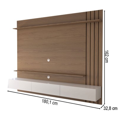 Painel para TV Até 70 Polegadas Christiania 3 Portas Ripado Amêndoa/Off White Matte - Panorama Móveis
