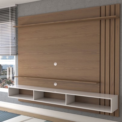 Painel para TV Até 70 Polegadas Christiania 3 Portas Ripado Amêndoa/Off White Matte - Panorama Móveis