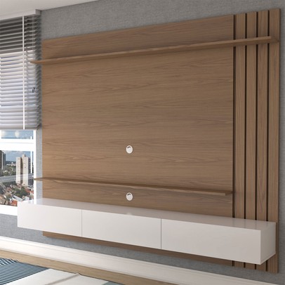 Painel para TV Até 70 Polegadas Christiania 3 Portas Ripado Amêndoa/Off White Matte - Panorama Móveis