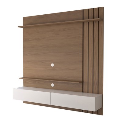 Painel para TV Até 65 Polegadas Christiania 2 Portas 2 Prateleiras Ripado Amêndoa/Off White Matte - Panorama Móveis