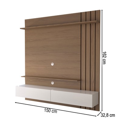 Painel para TV Até 65 Polegadas Christiania 2 Portas 2 Prateleiras Ripado Amêndoa/Off White Matte - Panorama Móveis