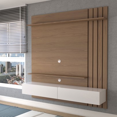 Painel para TV Até 65 Polegadas Christiania 2 Portas 2 Prateleiras Ripado Amêndoa/Off White Matte - Panorama Móveis