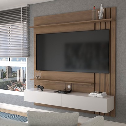 Painel para TV Até 65 Polegadas Christiania 2 Portas 2 Prateleiras Ripado Amêndoa/Off White Matte - Panorama Móveis