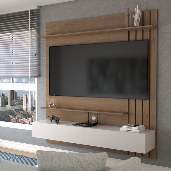 Painel para TV Até 65 Polegadas Christiania 2 Portas 2 Prateleiras Ripado Amêndoa/Off White Matte - Panorama Móveis