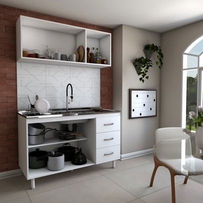 Cozinha Compacta Aura 5 Portas 3 Gavetas Branco - Panorama Móveis