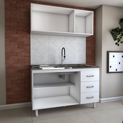 Cozinha Compacta Aura 5 Portas 3 Gavetas Branco - Panorama Móveis