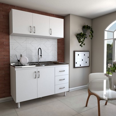 Cozinha Compacta Aura 5 Portas 3 Gavetas Branco - Panorama Móveis