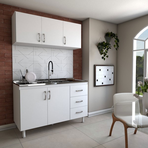 Cozinha Compacta Aura 5 Portas 3 Gavetas Branco - Panorama Móveis