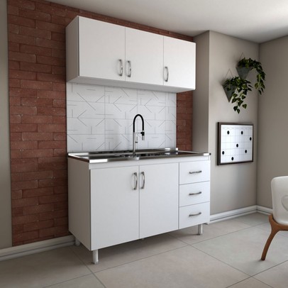 Cozinha Compacta Aura 5 Portas 3 Gavetas Branco - Panorama Móveis