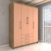 Guarda-Roupa Solteiro Contemporâneo 4 Portas 3 Gavetas Nature/Camarim - Panorama Móveis