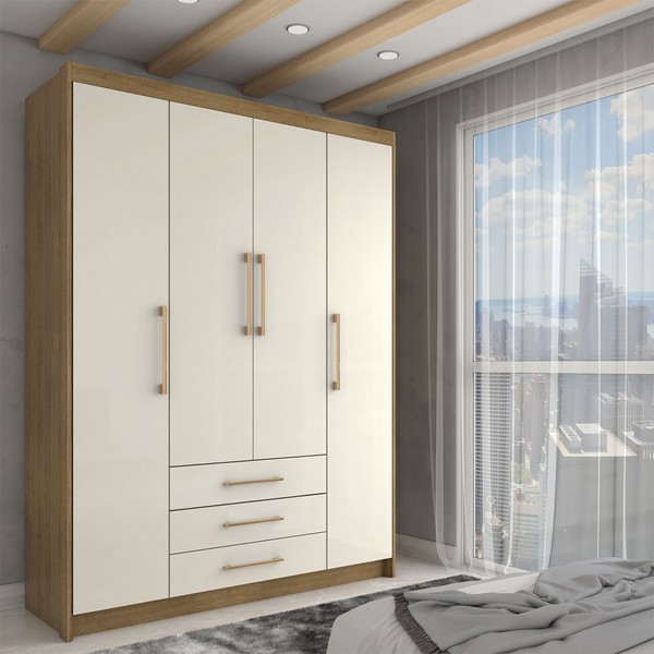 Guarda-Roupa Solteiro Canyon 4 Portas 3 Gavetas Nature/Champanhe - Panorama Móveis