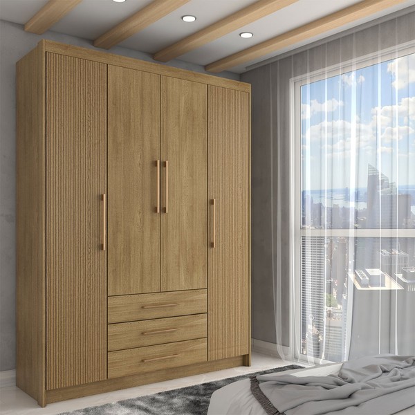 Guarda-Roupa Solteiro Canyon 4 Portas 3 Gavetas Nature/Brisa - Panorama Móveis